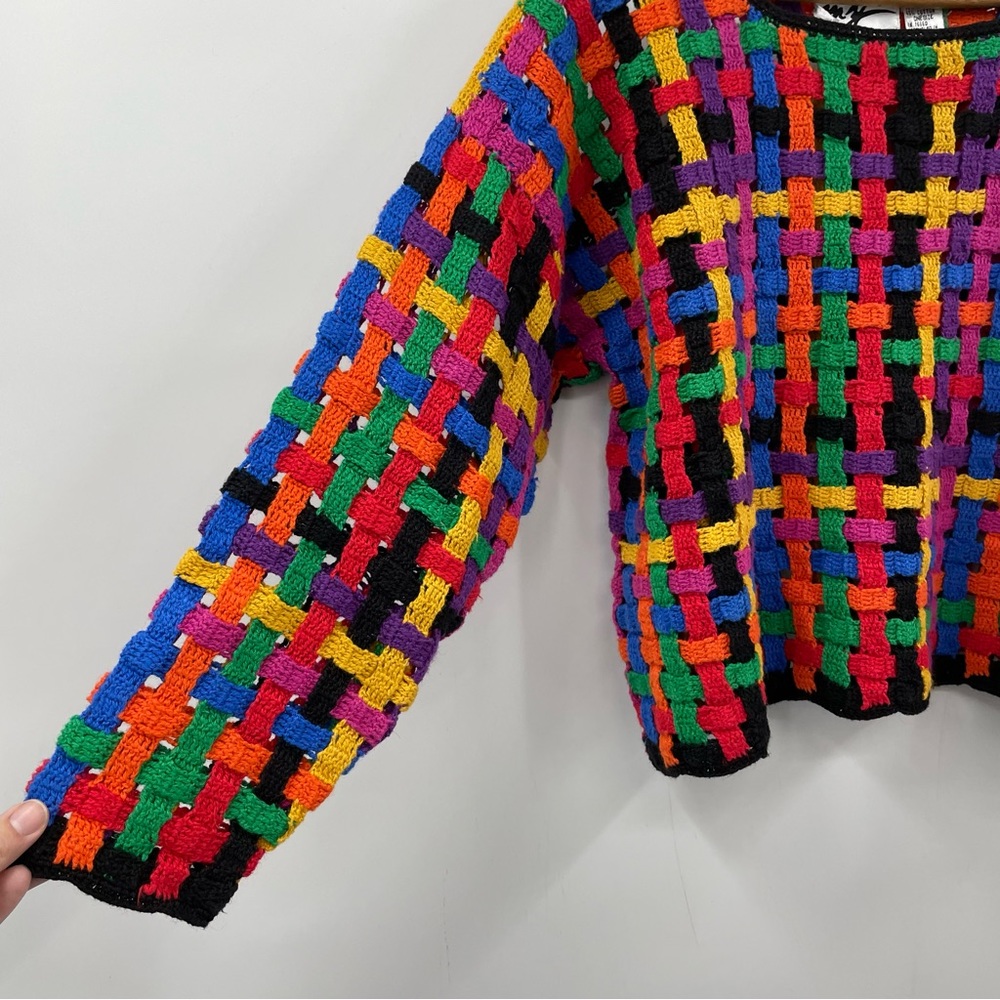 VTG my Rainbow Crochet Open Knit Cropped Sweater M L - Picture 3 of 7